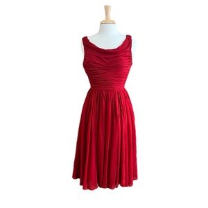 Moulinette Soeurs Anthropologie Red Silk Ruched Front Dress Size 4